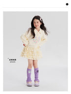 2025 New Autumn heart Teens Girls Cloth long sleeve T-Shirt Pleated splicing princess dress Children Tiered Skirt 5 12 14 year