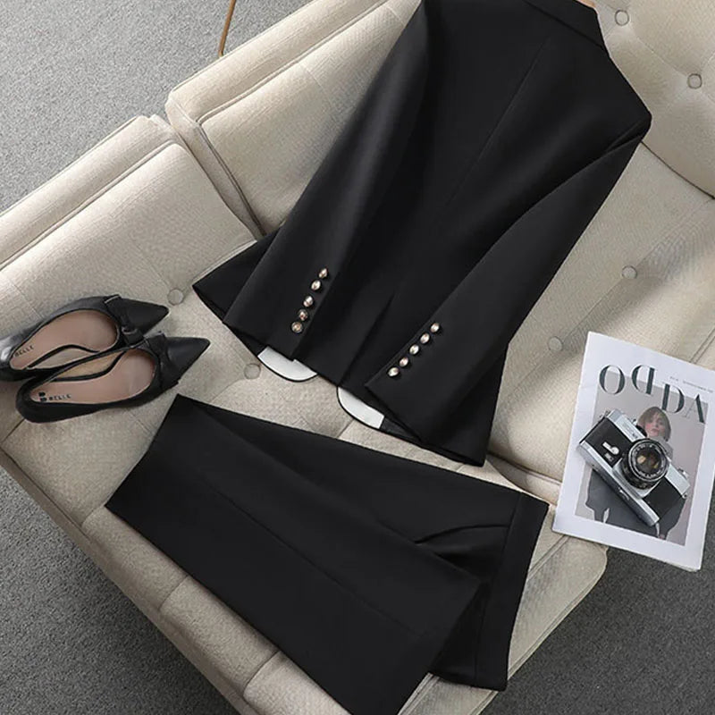 Fashion Red Black Beige Women Pant Suit 2 Piece Set Office Ladies Female Business Work Wear Formal Blazer Jacket And Trouser