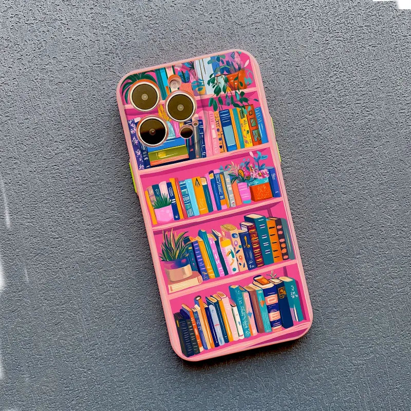 Bookshelf Small Flower Pot Mobile Phone Case For iPhone 16 15 11 12 14 13 Pro Max Mini X XSMax XR 7 8 Plus SE4 16e Silica Covers