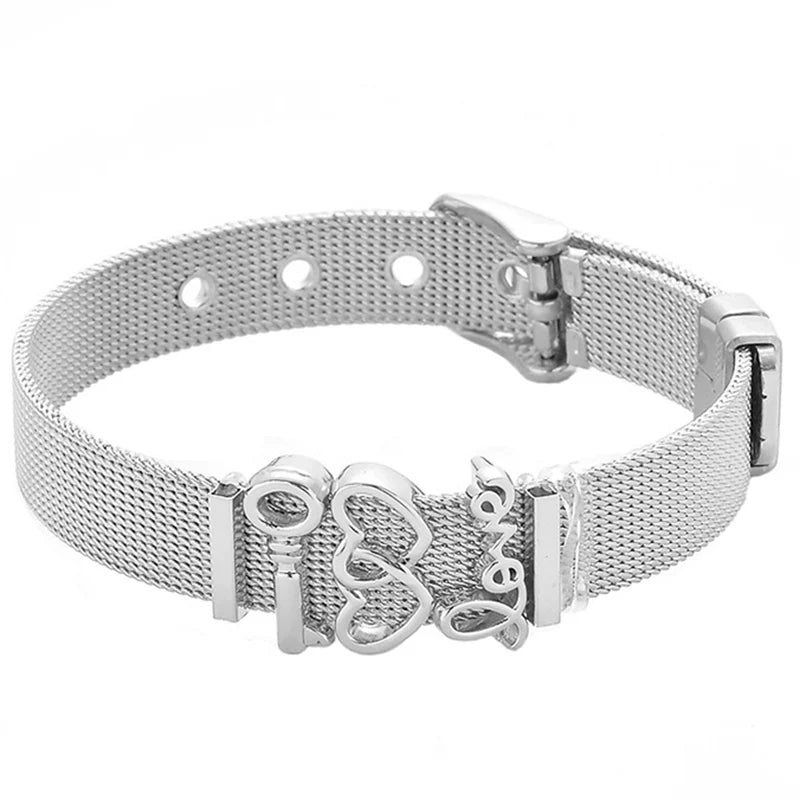 Fashion Stainless Steel For Woman Men Bracelet Mesh Bracelet Set Crystal Heart Anchor Charm Fine Bracelet Bangle Female Lover