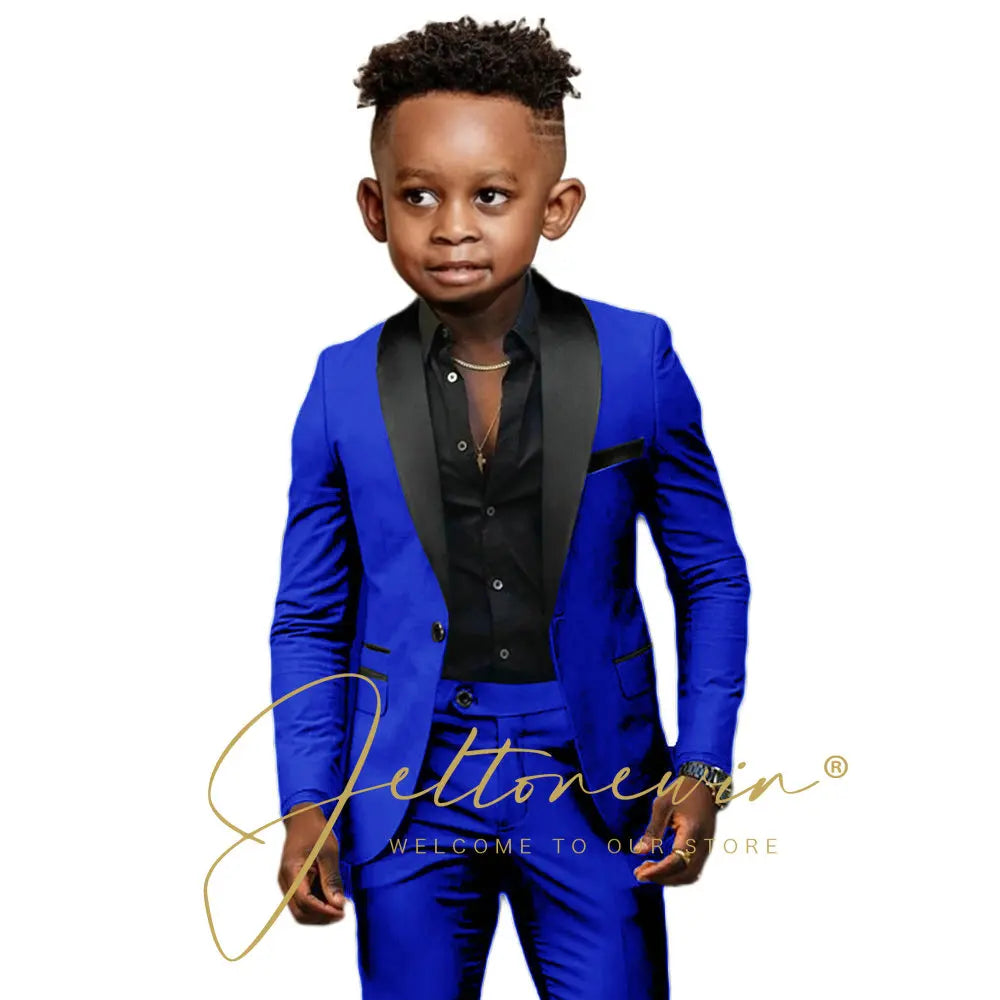 White Boys Suits 2 Pieces Wedding Formal Party Tuxedo Child Shawl Lapel Kids Dress Jacket Pants Slim Fit Blazer Sets
