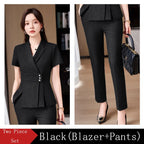 Summer Fabric Professional Women Business Suit with Pants and Jackets Coat Pantsuits Blazers Ladies Work Wear Trousers Set