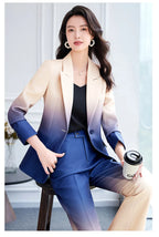 HIGH STREET Newest Fashion 2024 Designer Suit Set Women's Gradient Color Printed Single Button Blazer Flare Pants Suit