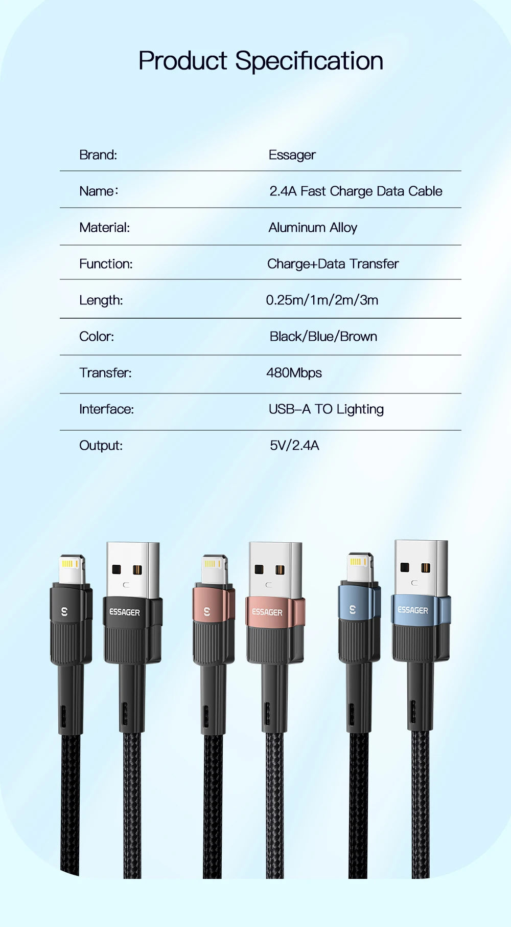 Essager Fast Charging For iPhone Usb Cable 11 12 13 Pro Max Mini Xs Xr X SE 8 7 6 Plus 6s 5 5s 2.4A Wire For iPhone Charger Cord
