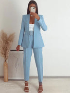 KONDALA Office Lady Beige Women Suits Long Sleeve V Neck Oversized Blazer+High Waist Wide Leg Pants Fashion 2025 Vintage Sets