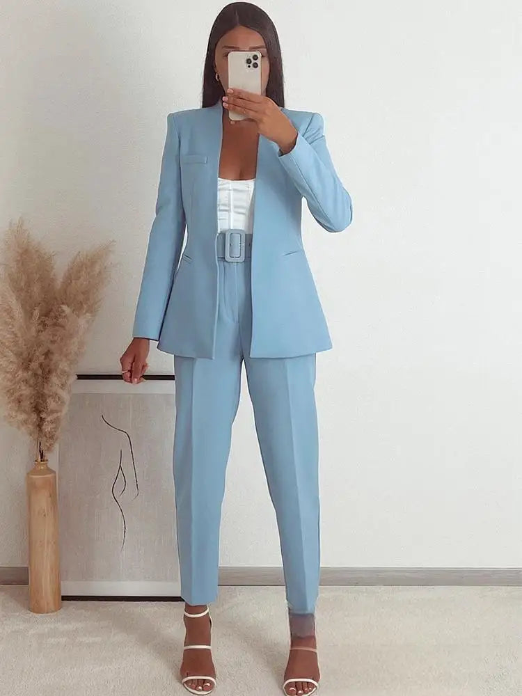 KONDALA Office Lady Beige Women Suits Long Sleeve V Neck Oversized Blazer+High Waist Wide Leg Pants Fashion 2025 Vintage Sets