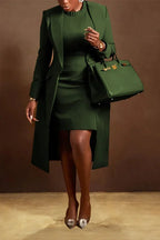 HLJ High Quality Elegant Office Lady Blazer Two Piece Sets Women Lapel Long Sleeve Coat And Slim Dress Outfit Female Clothing