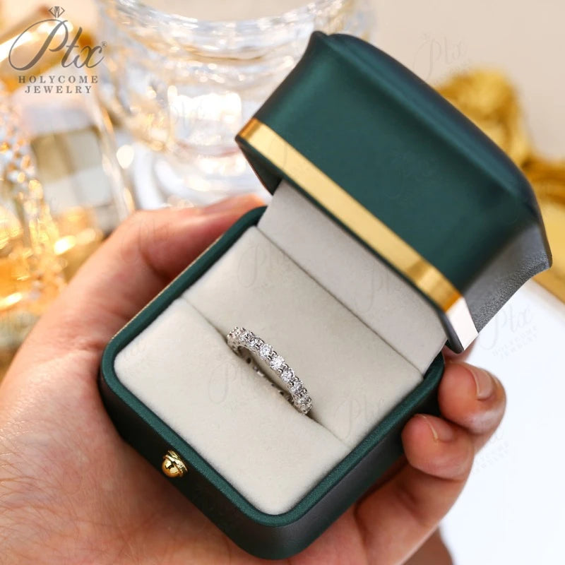 14K 18K Gold Plated Ring S925 Silver Pave Ring White Moissanite Ring Round Brilliant Cut Party Wedding Engagement Jewelry Gift