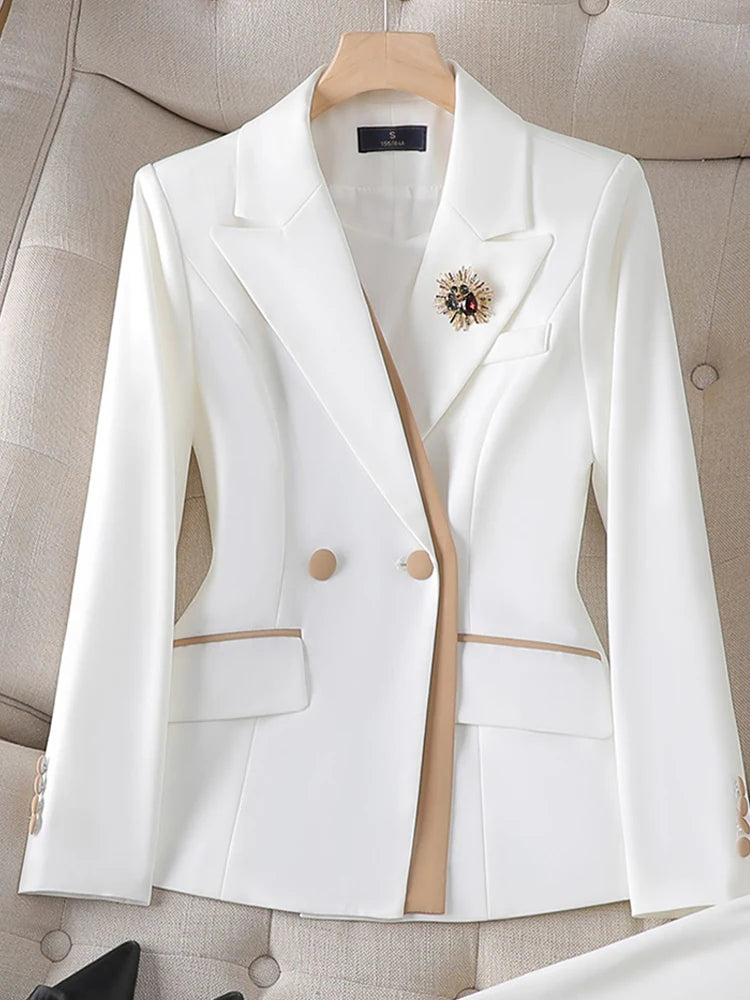 Women's Winter Retro Casual Irregular Suit Jacket Half Skirt Set Commuting Solid Double Breasted Suit Half Skirt Two-piece Set