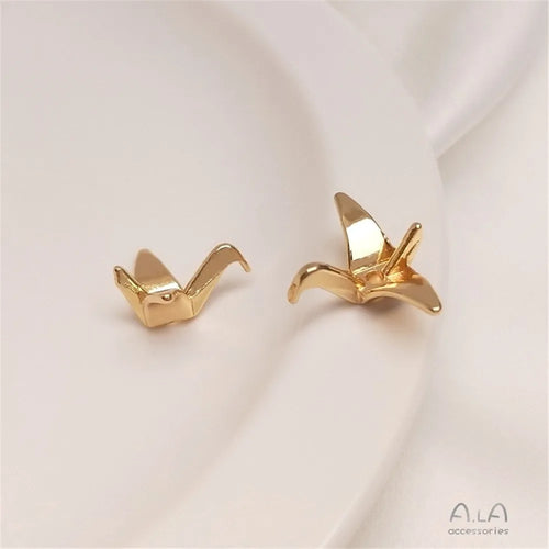 14K Gold Color Preservation Plated Real Gold Paper Crane Pendant Single-hole Pendant Handmade Diy Jewelry Earrings Charms