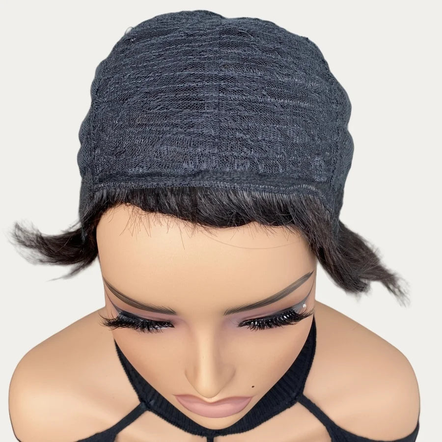 Human Hair Wig Burgundy 4# black Curly Pixie Cut with Layers With Bangs Short Hair Wigs For Women Full Machine Made Wig