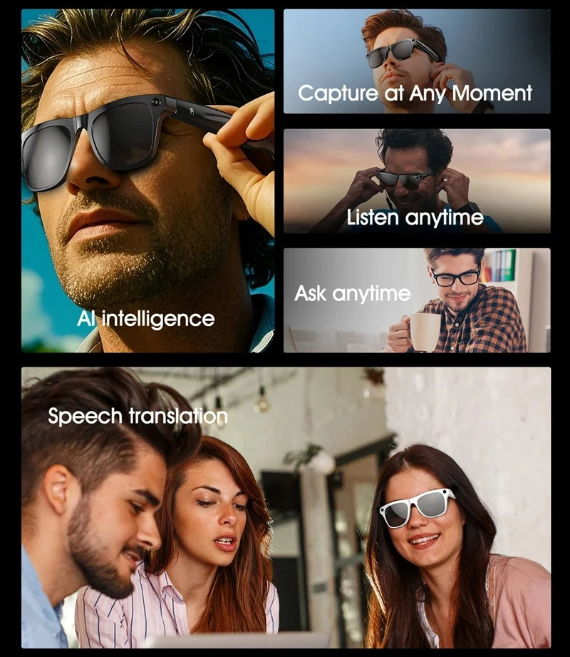 Smart Glasses AI GPT 8K HD Camera Bluetooth Call 260Mah Battery Voice Assistant Translate Identify Objects Smart Glasses