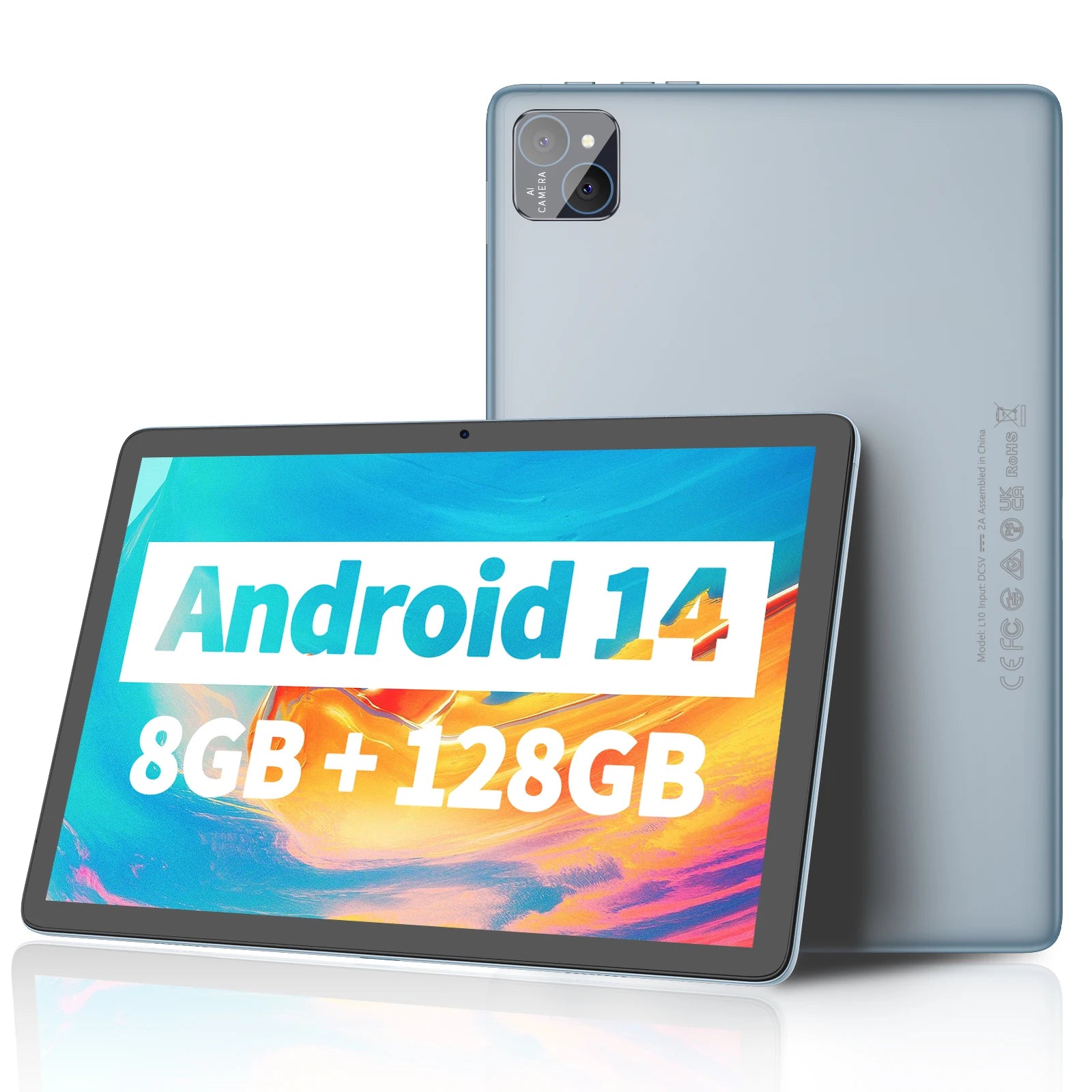 PRITOM TAB11 Android 14 Tablet, 10 Inch, Octa-Core, 5G WiFi6, 128GB, 8000mAh, HD IPS Display, Dual Camera, Bluetooth, FM, TYPE C