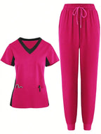 (4-piece Set)Scrubs Uniform Women's Jogging Brushed Elastic Sport Nurse Medical Uniform Scrub Top Work Suit Breathable Scrub Set