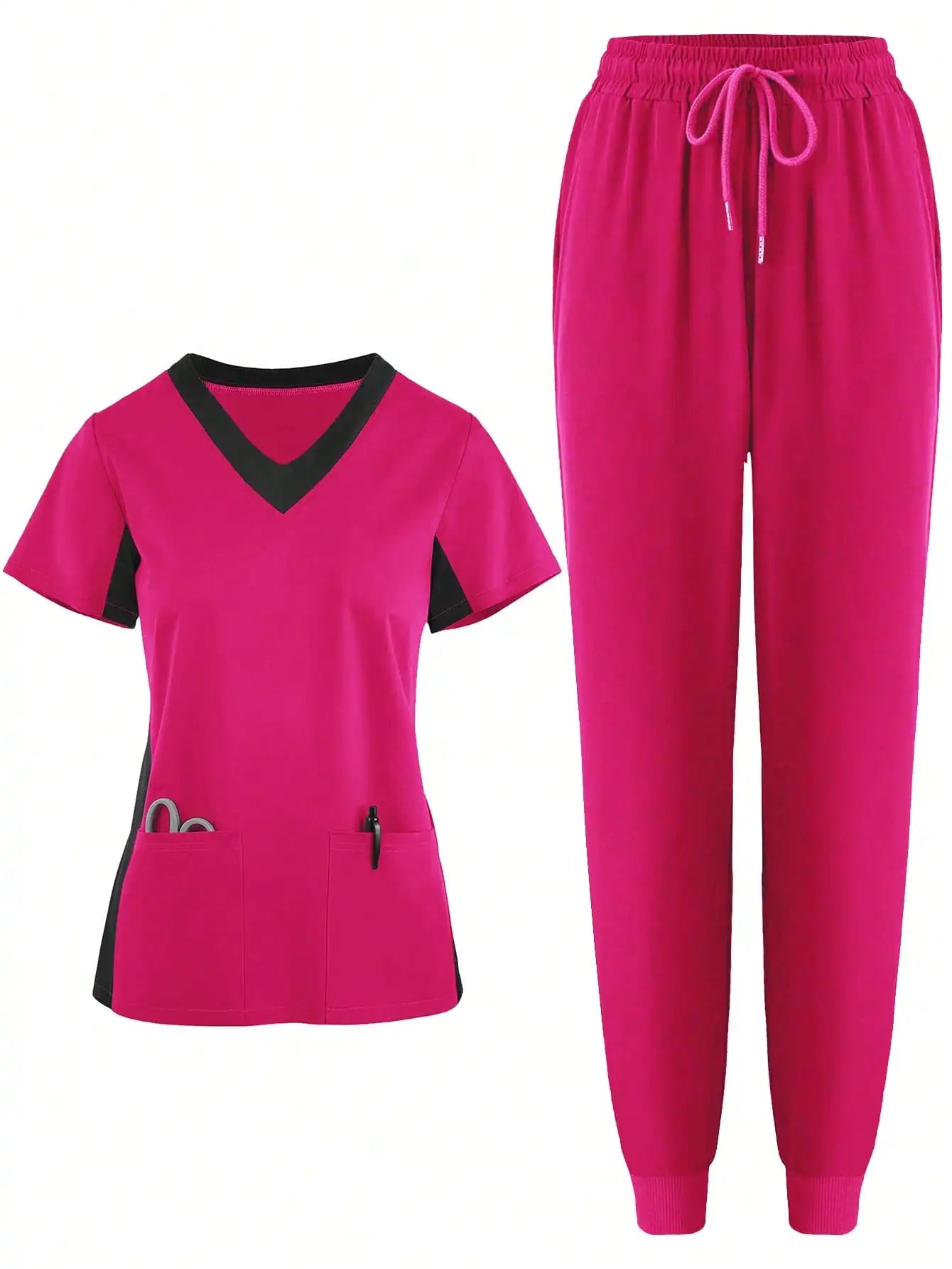 (4-piece Set)Scrubs Uniform Women's Jogging Brushed Elastic Sport Nurse Medical Uniform Scrub Top Work Suit Breathable Scrub Set