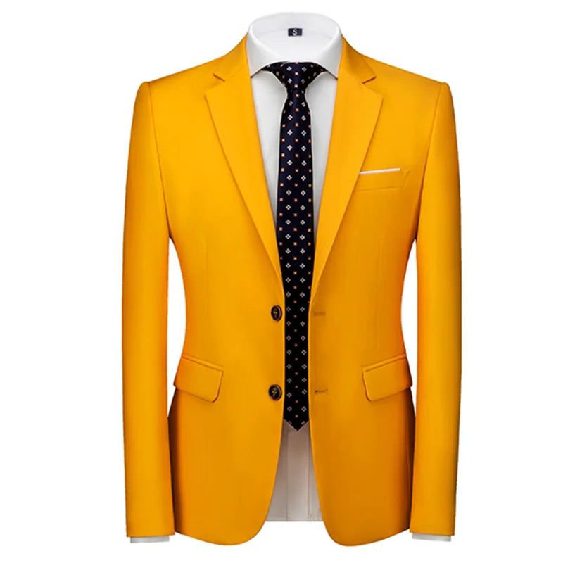 New Men Pure Color Formal Business Social Office Suit Slim Fit Jacket Male Wedding Dance Party Tuxedo Dress Simple Blazers Homme