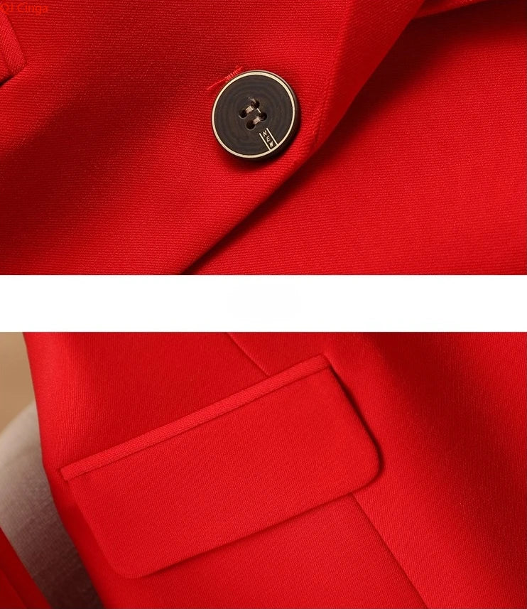 Bright Red Women's Suit Jacket, Stylish Fitted Coat, Black Asian-sized Young Girl Blazers. New 2026