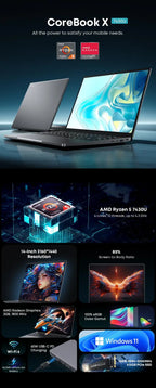 CHUWI CoreBook X Gaming Laptop 14.1 inch 2K IPS Screen AMD R5-7430U 16GB DDR4 RAM 512GB SSD Windows 11 Wifi6 Notebook Computer