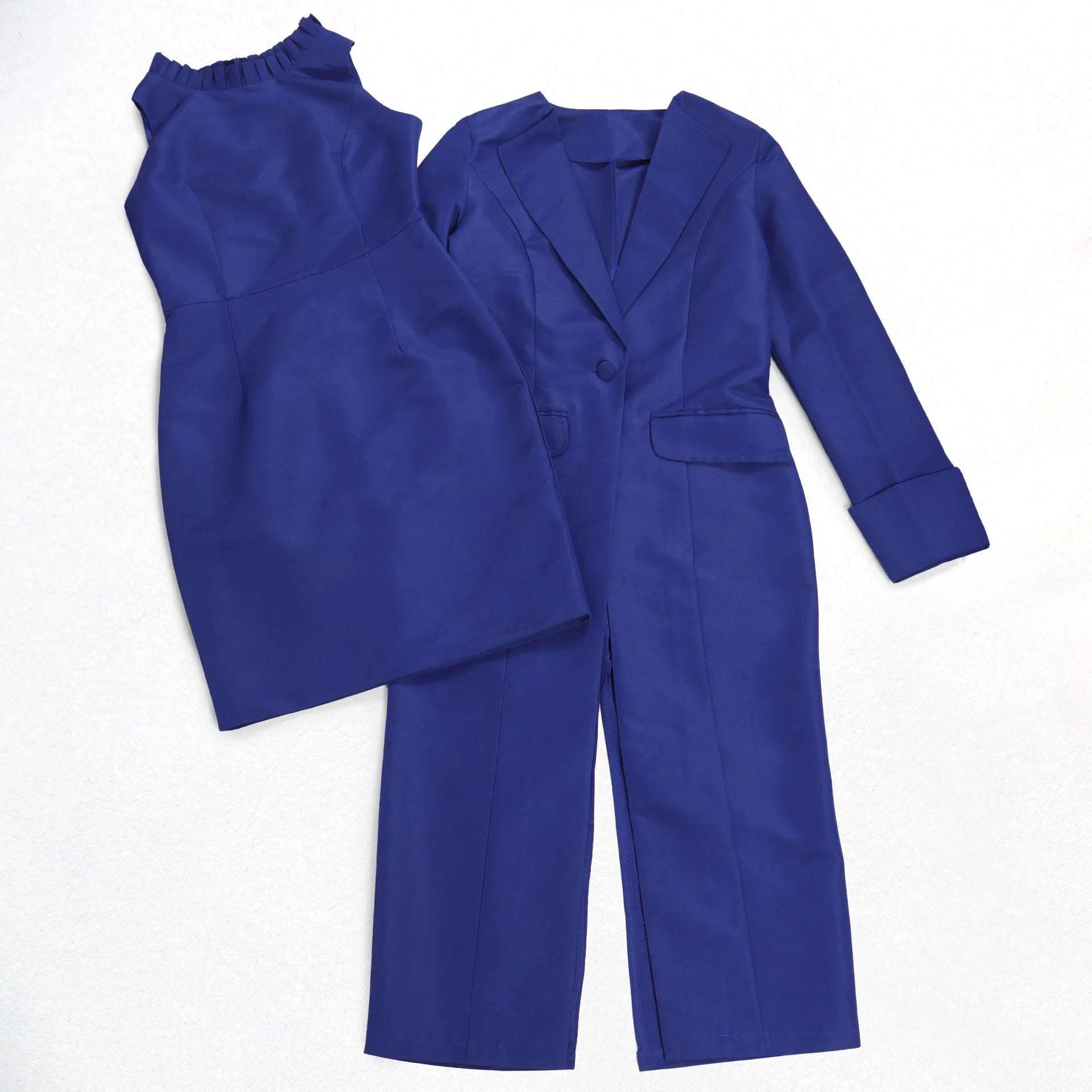 HLJ High Quality Elegant Office Lady Blazer Two Piece Sets Women Lapel Long Sleeve Coat And Slim Dress Outfit Female Clothing