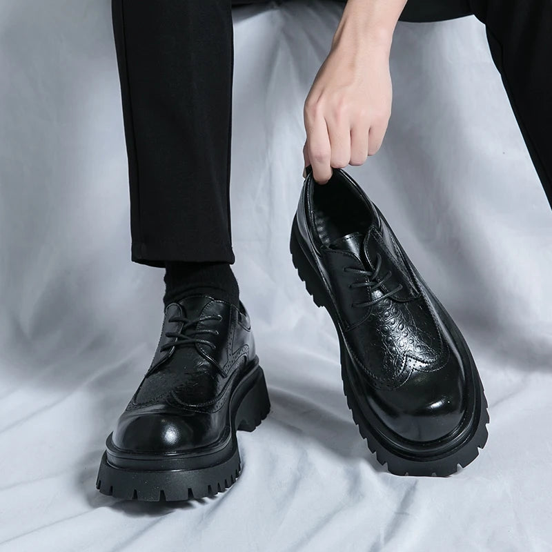 Fashion Patent Leather Men's Formal Shoes Comfortable Platform Luxury Genuine Leather New Elegant Man Wedding Social Derby Shoes